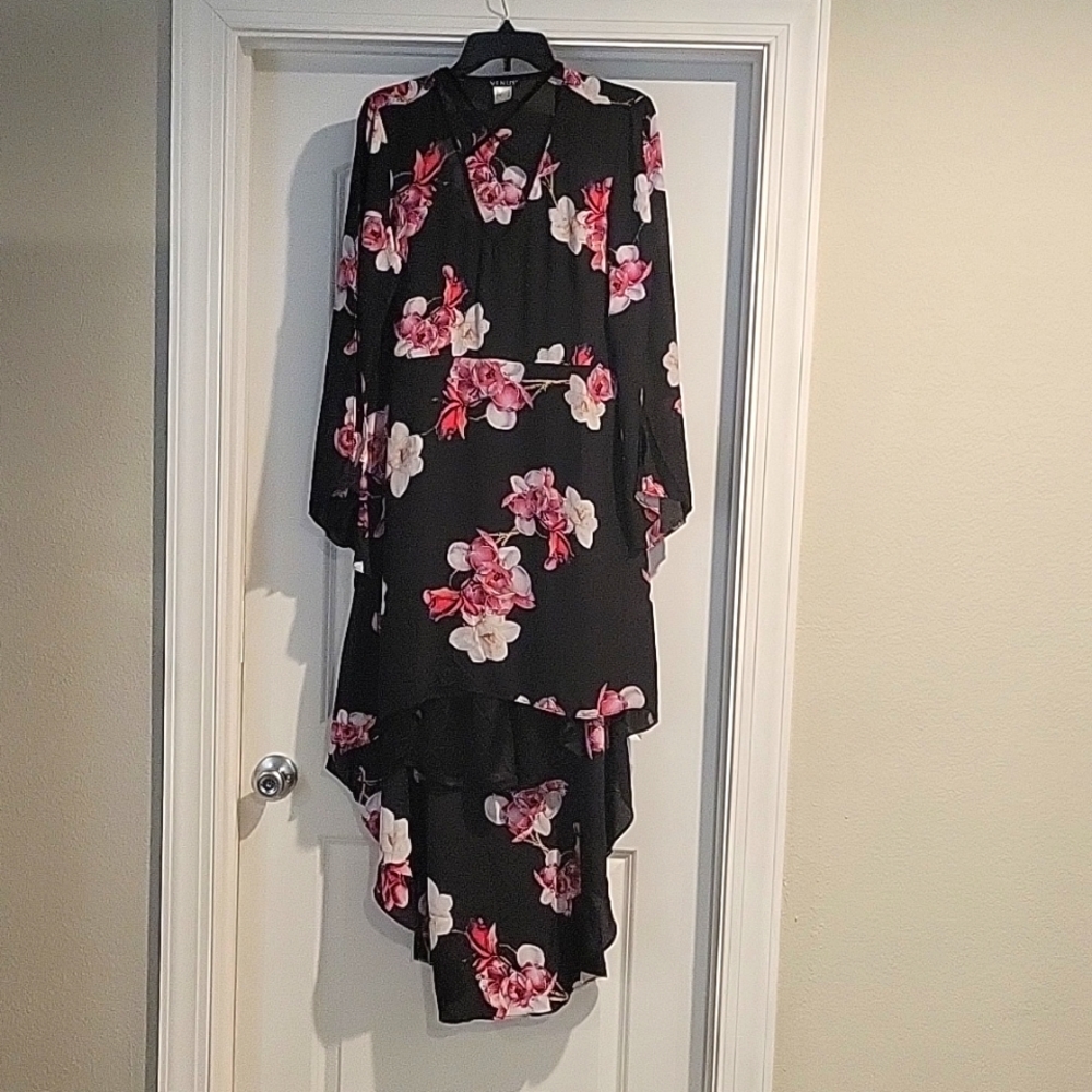 Hi Lo Black Dress w/ Pink flowers